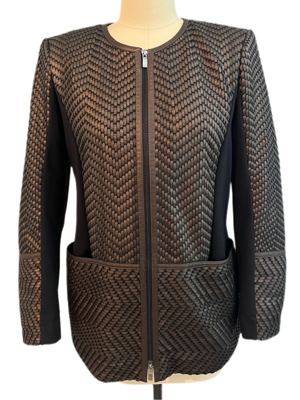 Carlisle Hand-woven Metallic Leather Jacket with Black Ponte Knit Combo - NWOT